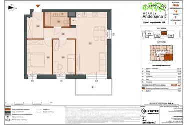 Rzut - Mieszkanie na sprzedaż 3 pokoje o powierzchni 60,85 m² - numer 16C w Ogrody Andersena