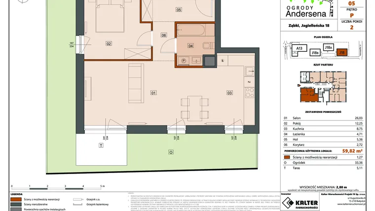 Rzut - Mieszkanie na sprzedaż 2 pokoje o powierzchni 59,82 m² - numer 5D w Ogrody Andersena