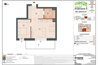 Rzut - Mieszkanie na sprzedaż 2 pokoje o powierzchni 46,45 m² - numer 28C w Ogrody Andersena
