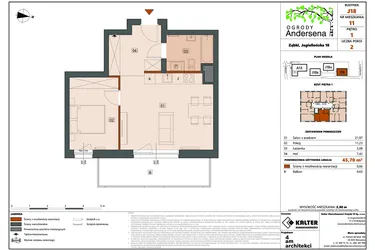 Rzut - Mieszkanie na sprzedaż 2 pokoje o powierzchni 45,7 m² - numer 11D w Ogrody Andersena