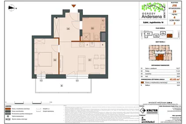 Rzut - Mieszkanie na sprzedaż 2 pokoje o powierzchni 45,65 m² - numer 29D w Ogrody Andersena