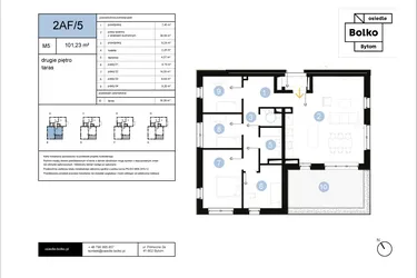 Rzut - Mieszkanie na sprzedaż 5 pokoi o powierzchni 101,23 m² - numer 2AF/5 w Osiedle Bolko etap II