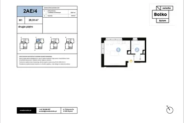 Rzut - Mieszkanie na sprzedaż 1 pokój o powierzchni 28,33 m² - numer 2AE/4 w Osiedle Bolko etap II