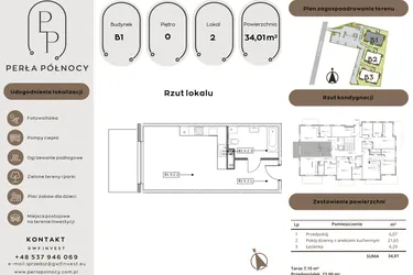 Rzut - Mieszkanie na sprzedaż 1 pokój o powierzchni 34,01 m² - numer B1.0_2 w Perła Północy etap 2