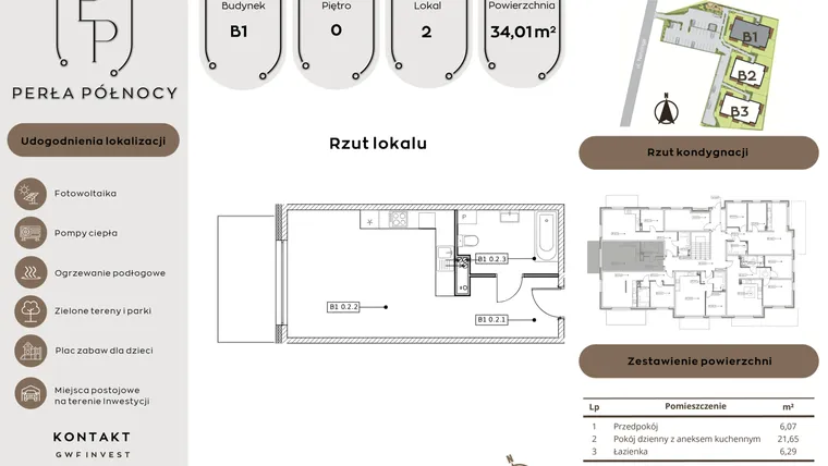 Rzut - Mieszkanie na sprzedaż 1 pokój o powierzchni 34,01 m² - numer B1.0_2 w Perła Północy etap 2