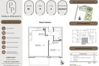 Rzut - Mieszkanie na sprzedaż 2 pokoje o powierzchni 42,24 m² - numer B1.0_4 w Perła Północy etap 2
