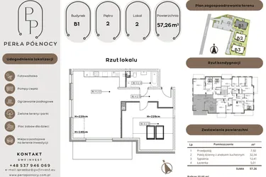 Rzut - Mieszkanie na sprzedaż 2 pokoje o powierzchni 57,26 m² - numer B1.2_2 w Perła Północy etap 2
