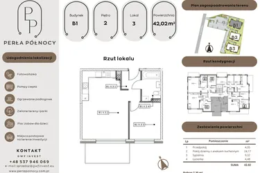 Rzut - Mieszkanie na sprzedaż 2 pokoje o powierzchni 42,02 m² - numer B1.2_3 w Perła Północy etap 2
