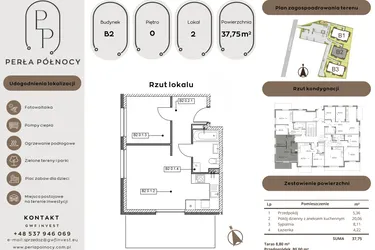 Rzut - Mieszkanie na sprzedaż 2 pokoje o powierzchni 37,75 m² - numer B2.0_2 w Perła Północy etap 2