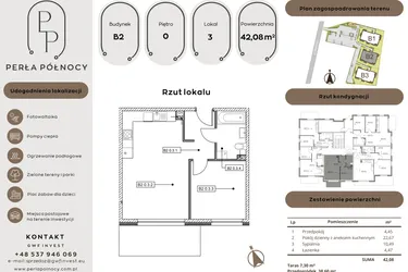 Rzut - Mieszkanie na sprzedaż 2 pokoje o powierzchni 42,08 m² - numer B2.0_3 w Perła Północy etap 2