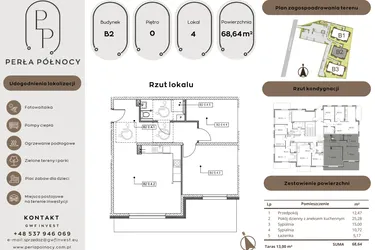 Rzut - Mieszkanie na sprzedaż 3 pokoje o powierzchni 68,64 m² - numer B2.0_4 w Perła Północy etap 2