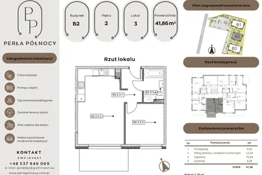 Rzut - Mieszkanie na sprzedaż 2 pokoje o powierzchni 41,86 m² - numer B2.2_3 w Perła Północy etap 2