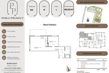 Rzut - Mieszkanie na sprzedaż 2 pokoje o powierzchni 48,02 m² - numer B3.0_1 w Perła Północy etap 2
