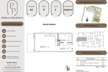 Rzut - Mieszkanie na sprzedaż 1 pokój o powierzchni 34,01 m² - numer B3.0_2 w Perła Północy etap 2