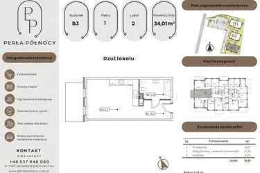 Rzut - Mieszkanie na sprzedaż 1 pokój o powierzchni 34,01 m² - numer B3.1_2 w Perła Północy etap 2