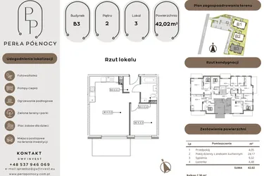 Rzut - Mieszkanie na sprzedaż 2 pokoje o powierzchni 42,02 m² - numer B3.2_3 w Perła Północy etap 2
