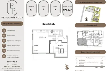 Rzut - Mieszkanie na sprzedaż 2 pokoje o powierzchni 57,26 m² - numer B3.2_2 w Perła Północy etap 2