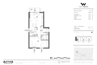 Rzut - Mieszkanie na sprzedaż 2 pokoje o powierzchni 52,75 m² - numer B1.04 w Tarasy Wierzycy