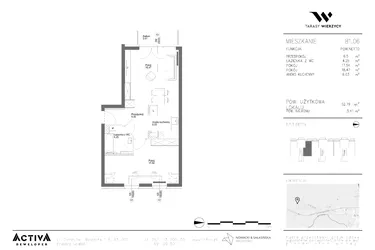 Rzut - Mieszkanie na sprzedaż 2 pokoje o powierzchni 52,79 m² - numer B1.06 w Tarasy Wierzycy