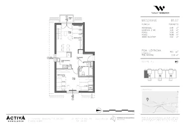 Rzut - Mieszkanie na sprzedaż 2 pokoje o powierzchni 48,5 m² - numer B1.07 w Tarasy Wierzycy