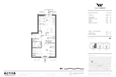Rzut - Mieszkanie na sprzedaż 2 pokoje o powierzchni 48,26 m² - numer B1.09 w Tarasy Wierzycy