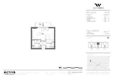 Rzut - Mieszkanie na sprzedaż 1 pokój o powierzchni 29,25 m² - numer B1.14 w Tarasy Wierzycy