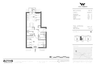 Rzut - Mieszkanie na sprzedaż 2 pokoje o powierzchni 48,29 m² - numer B1.16 w Tarasy Wierzycy