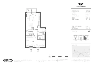 Rzut - Mieszkanie na sprzedaż 2 pokoje o powierzchni 52,47 m² - numer B1.22 w Tarasy Wierzycy