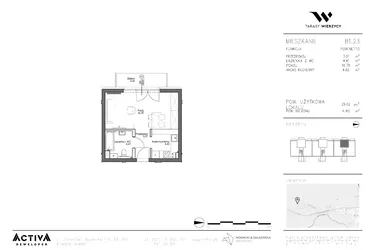Rzut - Mieszkanie na sprzedaż 1 pokój o powierzchni 29,02 m² - numer B1.23 w Tarasy Wierzycy