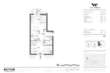 Rzut - Mieszkanie na sprzedaż 2 pokoje o powierzchni 48,09 m² - numer B1.25 w Tarasy Wierzycy