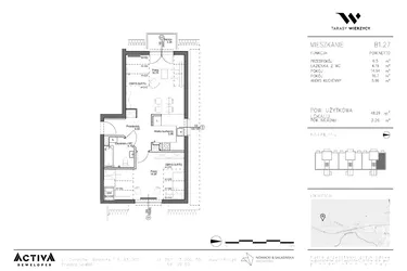 Rzut - Mieszkanie na sprzedaż 2 pokoje o powierzchni 48,29 m² - numer B1.27 w Tarasy Wierzycy