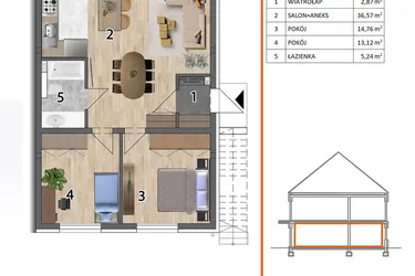 Rzut - Mieszkanie na sprzedaż 3 pokoje o powierzchni 72,56 m² - numer 6PD w Osiedle Przyjazne etap V