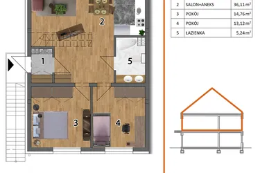 Rzut - Mieszkanie na sprzedaż 4 pokoje o powierzchni 128,01 m² - numer 6LG w Osiedle Przyjazne etap V