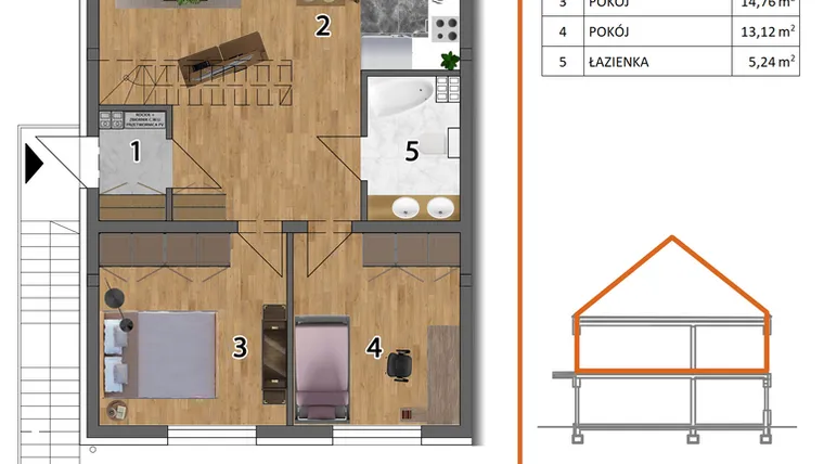 Rzut - Mieszkanie na sprzedaż 4 pokoje o powierzchni 128,01 m² - numer 7LG w Osiedle Przyjazne etap V