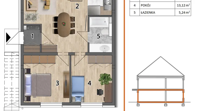 Rzut - Mieszkanie na sprzedaż 3 pokoje o powierzchni 72,56 m² - numer 8LD w Osiedle Przyjazne etap V
