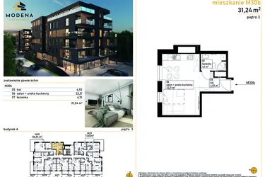 Rzut - Mieszkanie na sprzedaż 1 pokój o powierzchni 31,04 m² - numer M30b w Modena Bytkowska 113