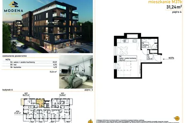 Rzut - Mieszkanie na sprzedaż 1 pokój o powierzchni 31,24 m² - numer M37b w Modena Bytkowska 113