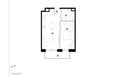 Rzut - Mieszkanie na sprzedaż 2 pokoje o powierzchni 39,28 m² - numer B.1.02 w Apartamenty Grundmanna
