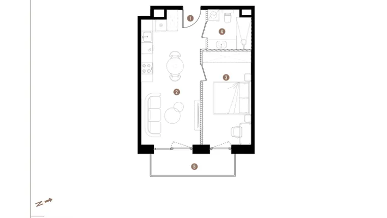 Rzut - Mieszkanie na sprzedaż 2 pokoje o powierzchni 39,28 m² - numer B.1.02 w Apartamenty Grundmanna