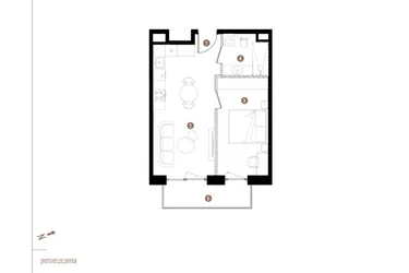 Rzut - Mieszkanie na sprzedaż 2 pokoje o powierzchni 38,89 m² - numer B.1.03 w Apartamenty Grundmanna