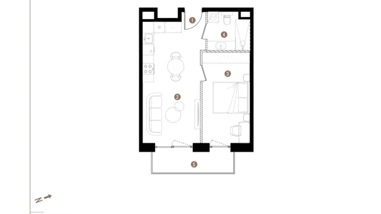 Rzut - Mieszkanie na sprzedaż 2 pokoje o powierzchni 38,89 m² - numer B.1.03 w Apartamenty Grundmanna