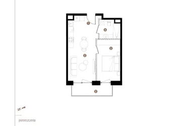 Rzut - Mieszkanie na sprzedaż 2 pokoje o powierzchni 37,98 m² - numer B.1.04 w Apartamenty Grundmanna