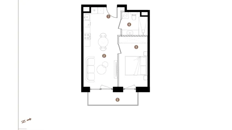 Rzut - Mieszkanie na sprzedaż 2 pokoje o powierzchni 37,98 m² - numer B.1.04 w Apartamenty Grundmanna