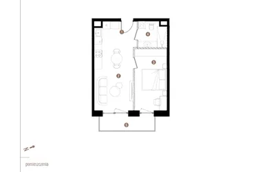 Rzut - Mieszkanie na sprzedaż 2 pokoje o powierzchni 39,63 m² - numer B.1.07 w Apartamenty Grundmanna