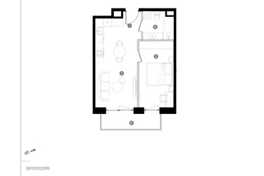 Rzut - Mieszkanie na sprzedaż 2 pokoje o powierzchni 38,96 m² - numer B.1.08 w Apartamenty Grundmanna