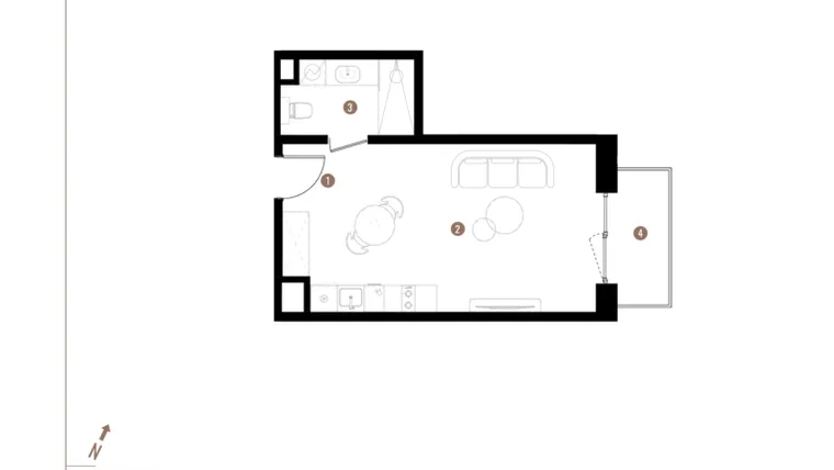 Rzut - Mieszkanie na sprzedaż 1 pokój o powierzchni 30,87 m² - numer A1.3.11 w Apartamenty Grundmanna