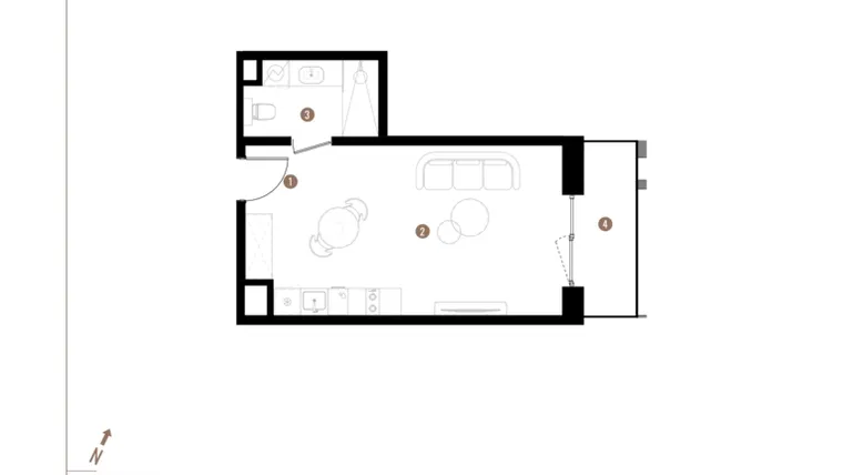 Rzut - Mieszkanie na sprzedaż 1 pokój o powierzchni 30,87 m² - numer A1.5.11 w Apartamenty Grundmanna