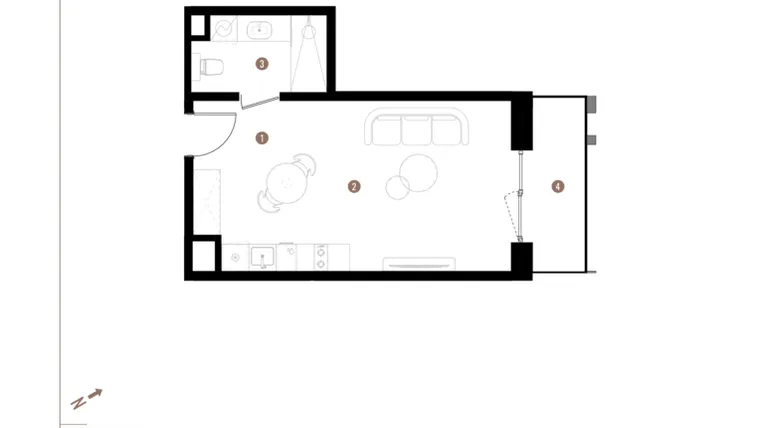 Rzut - Mieszkanie na sprzedaż 1 pokój o powierzchni 30,87 m² - numer A1.7.10 w Apartamenty Grundmanna