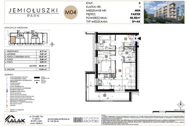 Rzut - Mieszkanie na sprzedaż 3 pokoje o powierzchni 48,48 m² - numer A2_M04 w Jemiołuszki Park etap 2