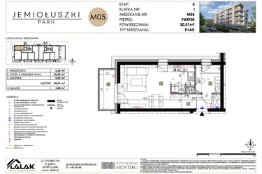 Rzut - Mieszkanie na sprzedaż 1 pokój o powierzchni 30,51 m² - numer A2_M05 w Jemiołuszki Park etap 2